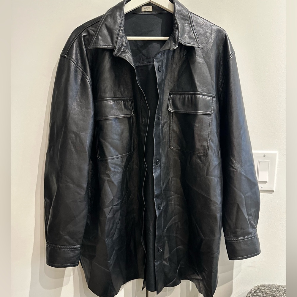 Wilfred Ganna Black Faux Leather Shirt Jacket Medium‎